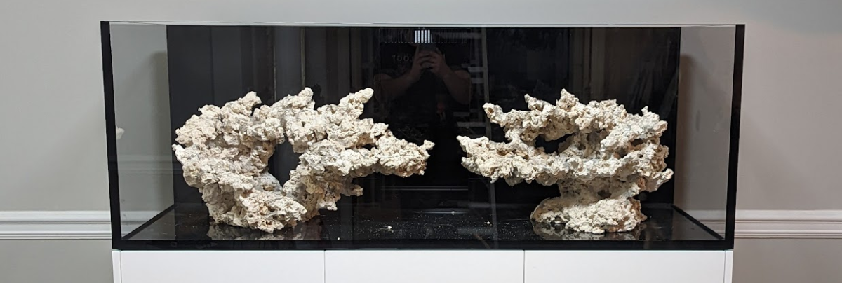 Finished DIY reef aquascape staged for installation